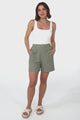 Rita Shorts - High Waisted Tailored Linen Shorts in Khaki