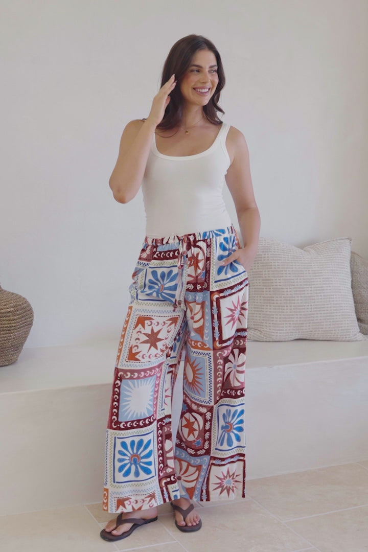 Tarin Pants - High Waisted Wide Leg Pants in Lirael Print