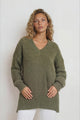 Thorne Jumper - V-Neck Ribbed Side Split Hemline Knit in Khaki
