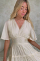 Nessie Mini Dress - Lace Trim Tiered Dress with Flutter Sleeves in Cream