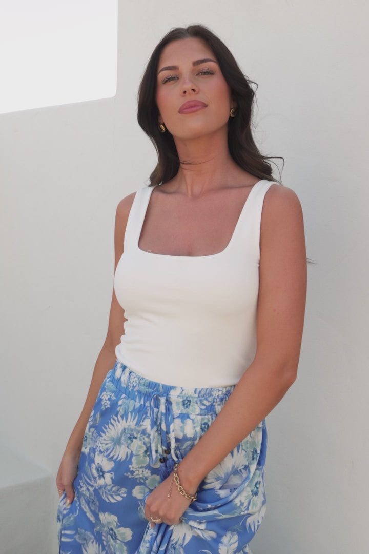 Hellen Maxi Skirt - High Waisted Skirt with Front Splits in Kawani Print Blue