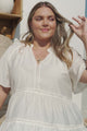 Ellery Top - Mandarin Collar Smock Top with Ladder Lace Insert Splicing in White