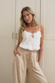 Charli Pants - Paper Bag High Waisted Wide Leg Pants in Sand