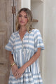 Abilia Mini Dress - Mandarin Collar Smock Dress in Gaubi Print Blue