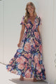 Kali Maxi Dress - Button-front Dress with Flutter Sleeves and Front Split in Franky Print