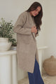 Samson Cardigan - Folded Lapel Collar Coatigan with Pockets in Taupe