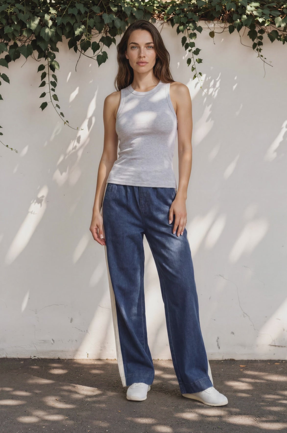 Jakoda Jeans - Elasticated High Waisted Denim Pants with Contrast Stripe in Dark Denim