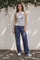 Jakoda Jeans - Elasticated High Waisted Denim Pants with Contrast Stripe in Dark Denim