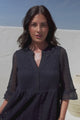 Emberly Mini Dress - Open-Work Lace Dress with Buttoned Bodice in Navy