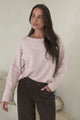 Joanne Knit Top - Crew Neckline Bat Wing Long Sleeve Top in Pale Pink