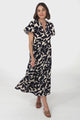 Milla Midi Dress - Tiered Button Down Dress in Kiera Print Navy