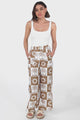 Georgie Pants - High Waisted Relaxed Straight Leg Pants in Layah Print Beige