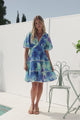 Marion Mini Dress - Lace Trim Tiered Dress with Flutter Sleeves in Aurea Print