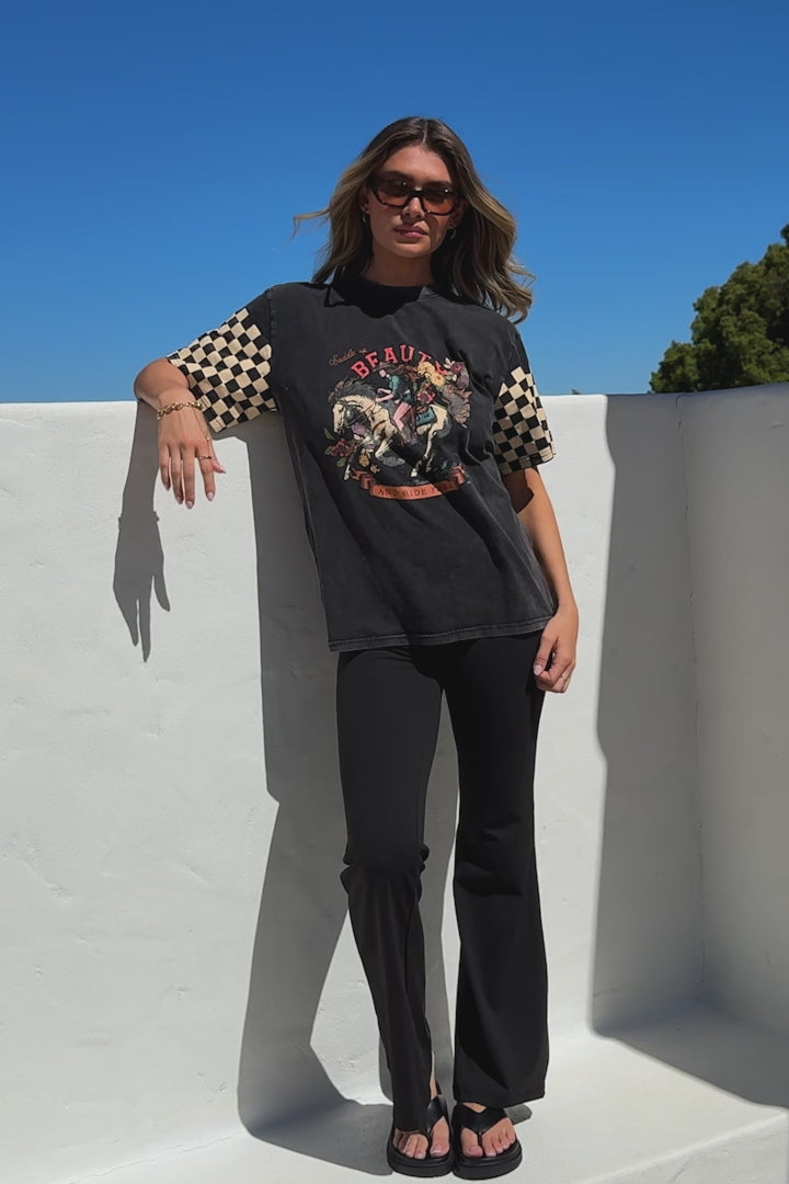 Racer T-Shirt - Crew Neck Graphic Tee in Vintage Wash Black