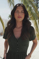 Selena Maxi Dress - Tiered A-Line Dress with Flutter Cap Sleeves in Borah Print Green