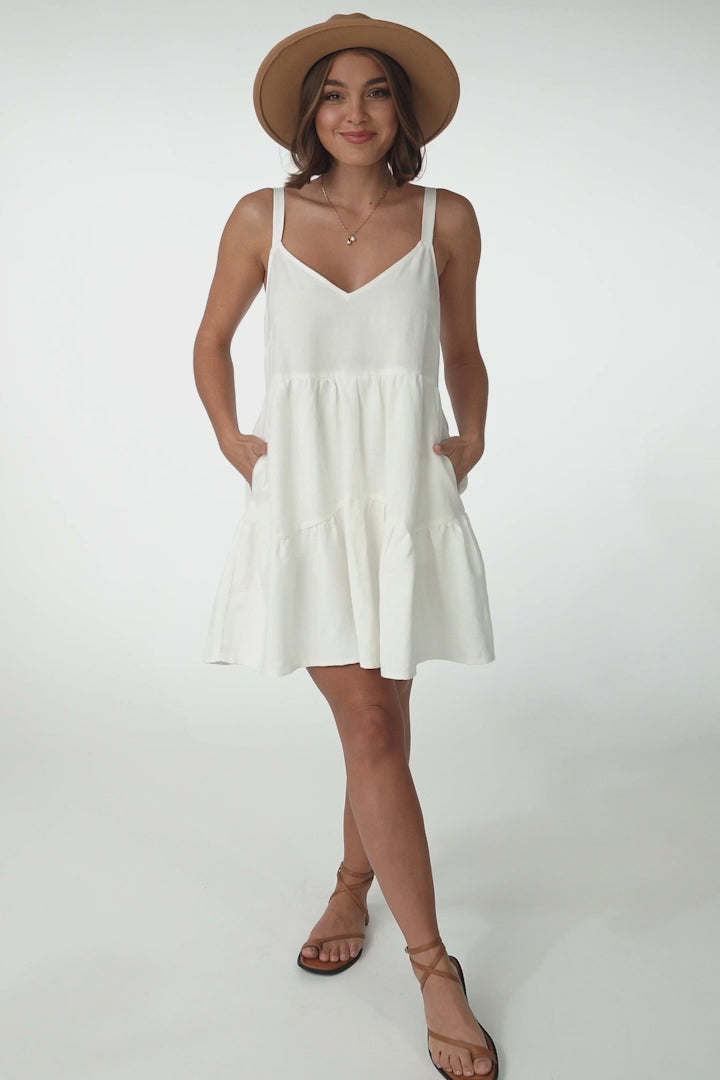 Missy Mini Dress - Thick Adjustable Strap Tiered Sun Dress in White