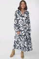 Avery Midi Dress - Relaxed Button Down Tiered Dress with Balloon Sleeves in Charis Blue