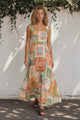 Poppy Maxi Dress - Thick Strap A-Line Sun Dress with Ric Rac Trims in Iluka Print