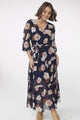 Valina Maxi Dress - Cross Over V Neckline Tiered Dress in Vika Print Navy