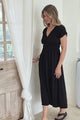 Torin Midi Dress - Gathered and Piping Detailed A-Line Dress with a V-Neckline in Black