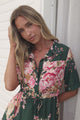 Apryl Mini Dress - Collared Short Sleeve Dress with Pull Tie Waist in Vela Print Emerald