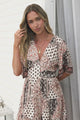 Sana Mini Dress - Bell Sleeve Button Down V Neck Dress in Boba Print