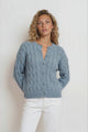 Aspen Cardigan - Crew Neck Button Front Short Polo Knit in Blue