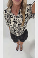 Sahara Shirt - Collared Button Down Shirt with Short Sleeves in Noir Bloom Print