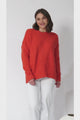 Taytum Jumper - Ribbed Pattern Detail Pull Over Knit Jumper in Orange