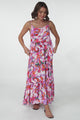 Kana Maxi Dress - Spaghetti Strap Asymmetric Tiered Dress in Zaya Print