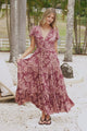 Hetta Maxi Dress - V Neck A Line Dress with Cap Flutter Sleeves in Harlan Print