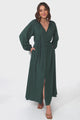 Amelie Maxi Dress - Frill Collar Button Through Dress with Waist Tie in Emerald