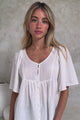 Casita Top - Scoop Neck Textured Babydoll Top with Flutter Sleeves in White