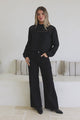Sorbonne Top - Crew Neck Lace Splicing Pull Over with Balloon Sleeves in Black
