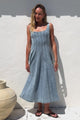 Jadely Midi Dress - Adjustable Strap A-Line Denim Sun Dress in Light Denim