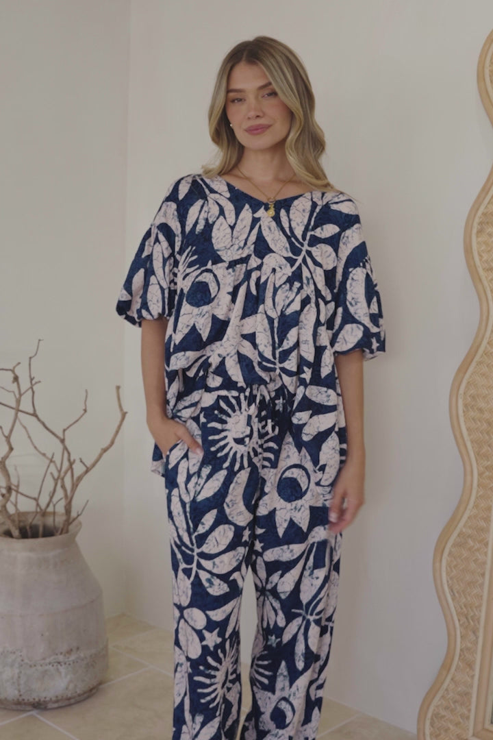 Dudah Pants -  High Waisted Wide Leg Pants in Moonshadow Print