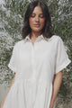 Estelle Mini Dress - Collared Tiered Smock Dress in White