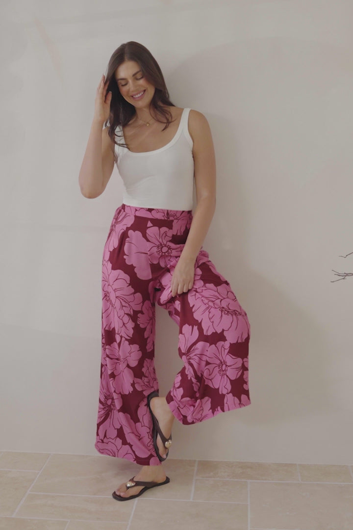 Silvie Pants - High Waist Wide Leg Pants in Full Bloom Print