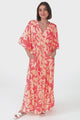 Sally Maxi Dress - 3/4 Bell Sleeve Button Down with Waist Tie Dress in Noa Print Coral