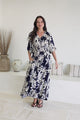 Frigg Maxi Dress - Buttoned Bodice A Line Dress With Flute Sleeves In Navy