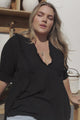 Catha Top - Frill Neckline Empire Bustline Top with Short Balloon Sleeves in Black