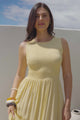 Irene Maxi Dress - Sleeveless Shirred Bodice Dress with Lace Inserts in Lemon