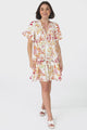 Abilia Mini Dress - Mandarin Collar Smock Dress in Sonni Print Melon