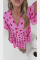 Abilia Mini Dress - Mandarin Collar Smock Dress in Connie Print Pink/Red