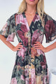 Vesna Midi Dress - Mandarin Collared Flutter Sleeve Shirt Dress with Waist Tie in Annalisa Print