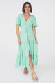 Anya Maxi Dress - Flutter Cap Sleeve Pull Tie Waist Dress in Aqua