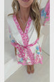 Iridesa Mini Dress - V Neck Button Down Dress with Waist Tie and Balloon Sleeves in Floretta Print