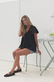 Bialah Top - V Neck Crochet Lace Yoke Flutter Sleeve Top in Black
