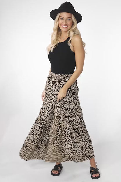 Hellen Maxi Skirt - High Waisted Skirt with Front Splits in Brynn Print