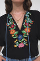 Margerie Top - Floral Embroidered Top with 3/4 Sleeves in Black